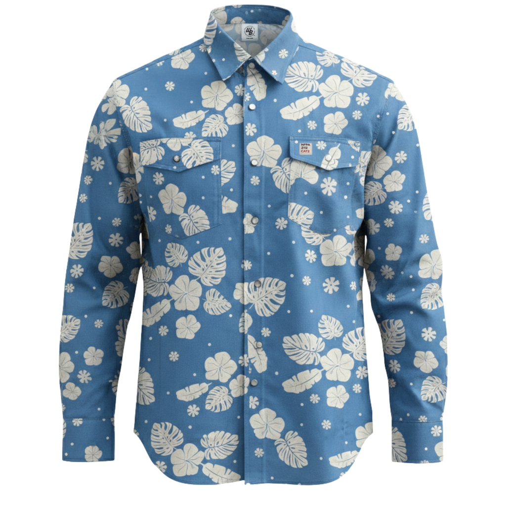 hilo hawaii ヒロハワイ ノースリーブ幾何学柄シャツワンピース 水色S WoahBros Blue Hawaiian FR